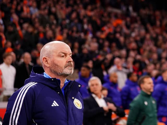 Scotland manager Steve Clarke looks on during the 4-0 defeat to Netherlands at the Johan Cruyff Arena, Amsterdam.