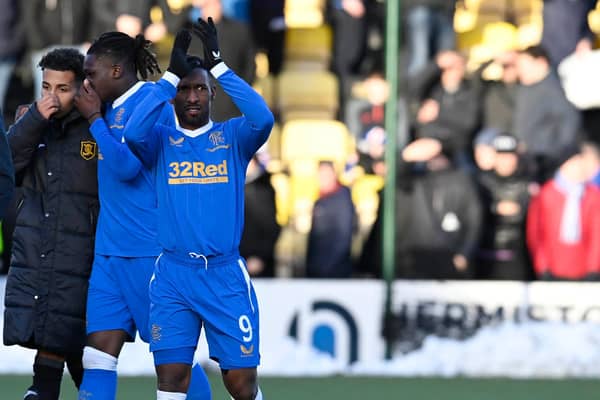 Jermain Defoe applauds the Rangers fans after what proved to be his last appearance for the club as a substitute in the 3-1 win over Livingston at the Toni Macaroni Arena on November 28, 2021.  (Photo by Rob Casey / SNS Group)