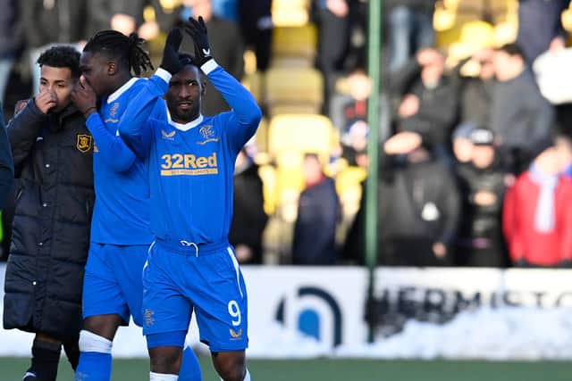 Jermain Defoe applauds the Rangers fans after what proved to be his last appearance for the club as a substitute in the 3-1 win over Livingston at the Toni Macaroni Arena on November 28, 2021. (Photo by Rob Casey / SNS Group)