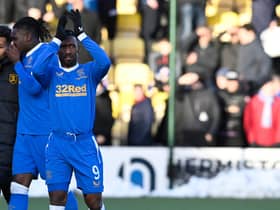 Jermain Defoe applauds the Rangers fans after what proved to be his last appearance for the club as a substitute in the 3-1 win over Livingston at the Toni Macaroni Arena on November 28, 2021.  (Photo by Rob Casey / SNS Group)