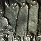 Three carnyx players depicted on the Gundestrup Cauldron, held in the National Museum of Denmark, Copenhagen