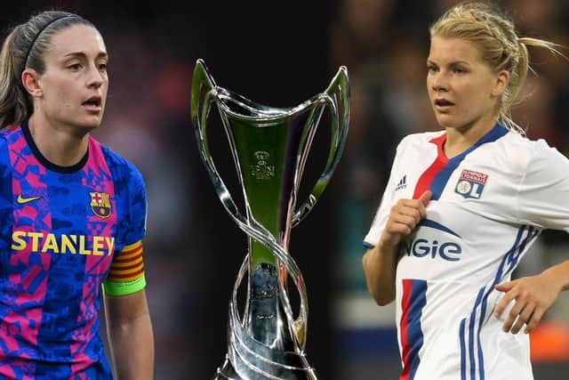 Alexia Putellas of Barcelona and Ada Hegerberg of Olympique Lyon will go head to head this weekend. (Photo by Christopher Lee/Getty Images)