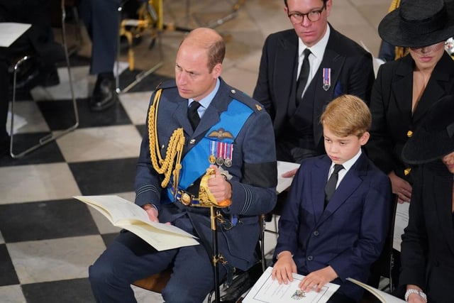 Prince William, Prince of Wales and Prince George of Wales during the State Funeral of Queen Elizabeth II, held at Westminster Abbey.