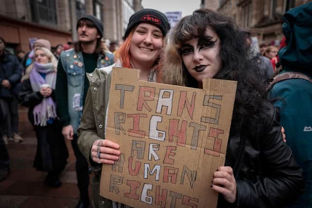 Trans rights demonstrators in Glasgow last weekend (Picture: Jeff J Mitchell/Getty Images)