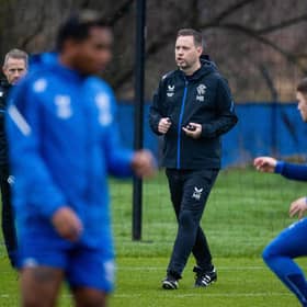 New manager Michael Beale during a Rangers training session at Auchenhowie. (Photo by Craig Williamson / SNS Group)