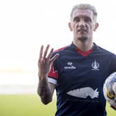 Falkirk's Callumn Morrison with the match ball after scoring all four goals in the 4-1 win over Edinburgh City. (Photo by Ross MacDonald / SNS Group)