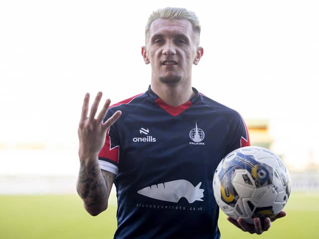 Falkirk's Callumn Morrison with the match ball after scoring all four goals in the 4-1 win over Edinburgh City. (Photo by Ross MacDonald / SNS Group)