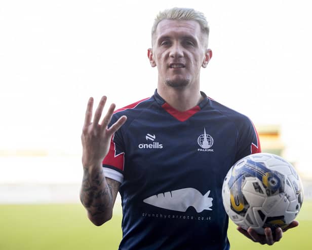 Falkirk's Callumn Morrison with the match ball after scoring all four goals in the 4-1 win over Edinburgh City. (Photo by Ross MacDonald / SNS Group)