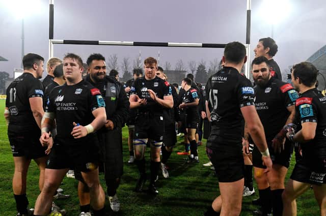 Glasgow Warriors celebrate their victory over Zebre. Pic: Luca Sighinolfi/INPHO/Shutterstock