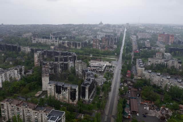 The vast majority of buildings in Mariupol, pictured on May 18, were damaged by Russian missiles and shells (Picture: Andrey Borodulin/AFP via Getty Images)