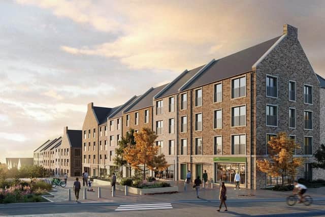 A CGI showing the view from the top of the Blindwells high street at the Arrival Square facing north. Image: EMA Architects