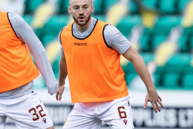 EDINBURGH, SCOTLAND - FEBRUARY 27: Motherwell's Allan Campbell warming up during the Scottish Premiership match between Hibernian and Motherwell at Easter Road on February 27, 2021, in Edinburgh, Scotland. (Photo by Alan Harvey / SNS Group)