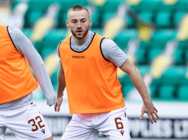EDINBURGH, SCOTLAND - FEBRUARY 27: Motherwell's Allan Campbell warming up during the Scottish Premiership match between Hibernian and Motherwell at Easter Road on February 27, 2021, in Edinburgh, Scotland. (Photo by Alan Harvey / SNS Group)