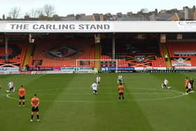 Dundee United players make a stand against racism instead of taking a knee before their 1-0 win over Aberdeen at Tannadice  (Photo by Craig Foy / SNS Group)