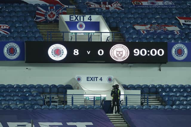Scoreboard at Ibrox. (Photo by Ian MacNicol/Getty Images)