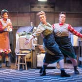 Tinashe Warikandwa, Jo Freer and Suzanne Magowan in The Steamie at Dundee Rep PIC: Tommy Ga-Ken Wan