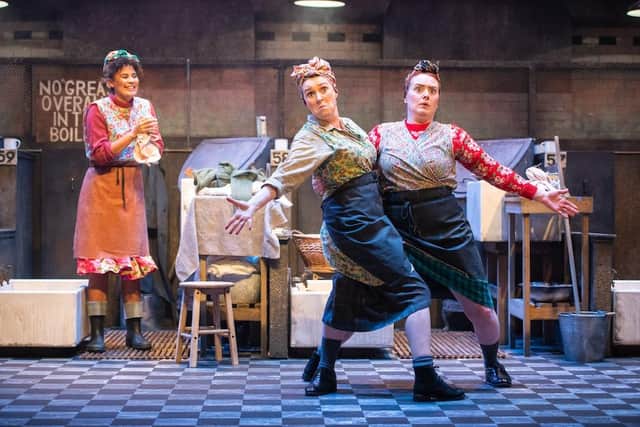 Tinashe Warikandwa, Jo Freer and Suzanne Magowan in a production of The Steamie at Dundee Rep. Picture: Tommy Ga-Ken Wan