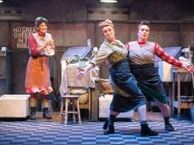 Tinashe Warikandwa, Jo Freer and Suzanne Magowan in The Steamie at Dundee Rep PIC: Tommy Ga-Ken Wan