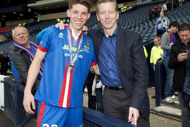ICT's Ryan Christie (left) with dad Charlie at full time after winning the Scottish Cuip in 2015.