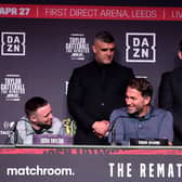 Josh Taylor and Jack Catterall exchange words ahead of the fight in Leeds.