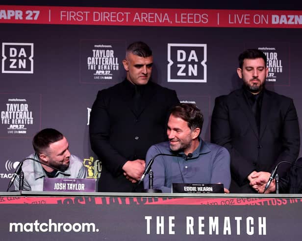 Josh Taylor and Jack Catterall exchange words ahead of the fight in Leeds.