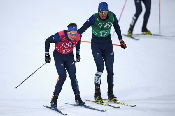 Scotland's Andrew Musgrave and Andrew Young, representing Team GB, handover during the cross country men's team sprint free semi final at the PyeongChang 2018 Winter Olympic Games. Picture by Matthias Hangst/Getty Images
