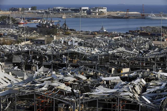 . The massive explosion rocked Beirut on Tuesday, flattening much of the city's port, damaging buildings across the capital and sending a giant mushroom cloud into the sky. (AP Photo/Bilal Hussein)