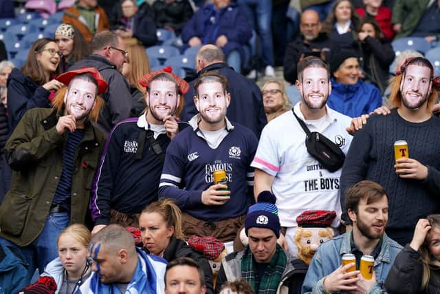Scotland fans wearing Finn Russell masks during the autumn international against Fiji.  (Photo: Jane Barlow/PA Wire)
