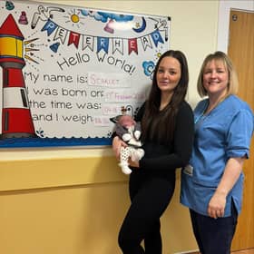 Midwife Natalie with her daughter Sasha and and baby Scarlet at Peterhead Community Maternity Unit.