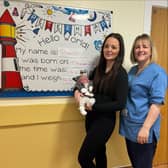 Midwife Natalie with her daughter Sasha and and baby Scarlet at Peterhead Community Maternity Unit.