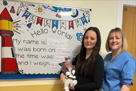 Midwife Natalie with her daughter Sasha and and baby Scarlet at Peterhead Community Maternity Unit.