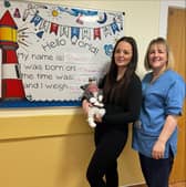 Midwife Natalie with her daughter Sasha and and baby Scarlet at Peterhead Community Maternity Unit.