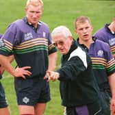 Jim Telfer working with the Scotland squad at Marr Rugby Club during the 1999 Rugby World Cup. Picture: PA