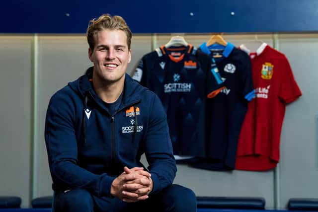 Duhan van der Merwe during Edinburgh Rugby media access at the DAM Health Stadium, on October 11, 2022, in Edinburgh, Scotland. (Photo by Ross Parker / SNS Group)