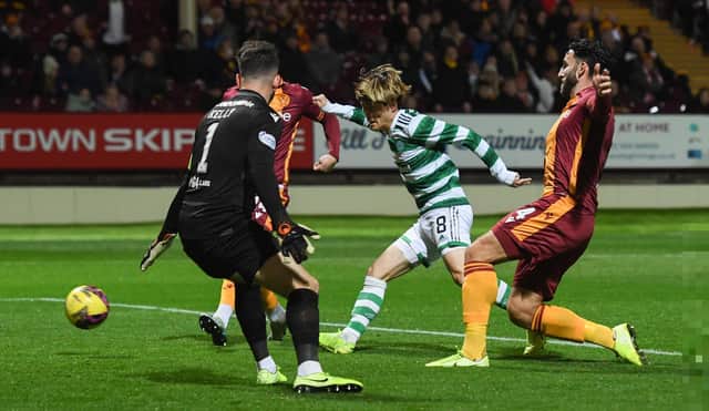 Celtic's Kyogo Furuhashi opens the scoring against Motherwell. (Photo by Craig Foy / SNS Group)
