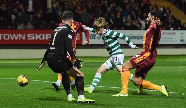 Celtic's Kyogo Furuhashi opens the scoring against Motherwell. (Photo by Craig Foy / SNS Group)