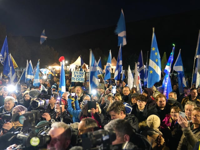People attend a rally outside the Scottish Parliament in Edinburgh following the decision by judges at the UK Supreme Court in London that the Scottish Parliament does not have the power to hold a second independence referendum. Picture date: Wednesday November 23, 2022.