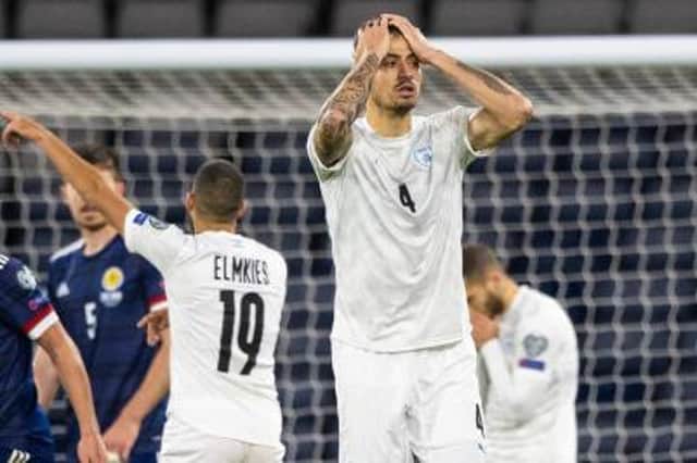 GLASGOW, SCOTLAND - OCTOBER 08: Israel's Nir Bitton shows his frustration during a Euro 2020 Play off match between Scotland and Israel at Hampden Park, on October 08 2020, in Glasgow, Scotland (Photo by Craig Williamson / SNS Group)