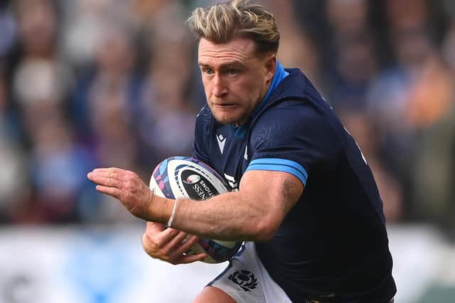 Stuart Hogg earning his 100th and most recent Scotland cap during a 22-7 Six Nations defeat at home to Ireland at Murrayfield Stadium in Edinburgh in March 2023 en route to a third-placed finish in the tournament (Photo by Stu Forster/Getty Images)