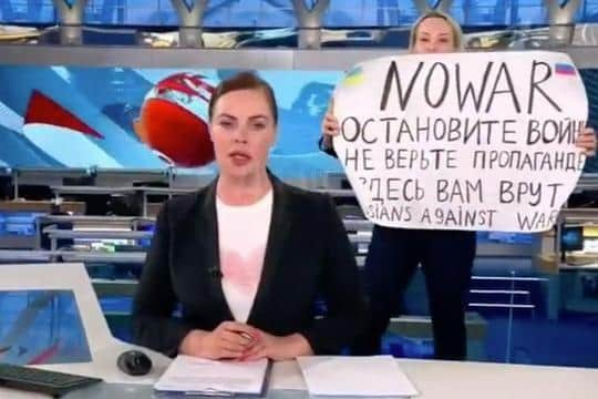 Protest from Marina Ovsyannikova, an editor at Channel One.