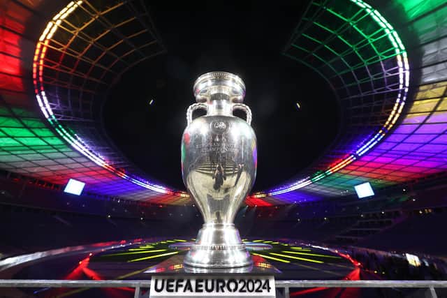 The UEFA Euro 2024 trophy pictured duirng the brand launch at Olympiastadion, Berlin on October 05, 2021. (Photo by Alexander Hassenstein/Getty Images for DFB)