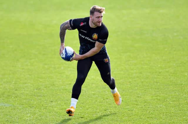 Stuart Hogg during the Exeter Chiefs captain's run ahead of the Heineken Champions Cup Final against Racing 92.