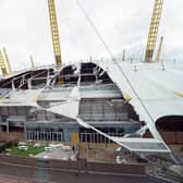 Damage to the roof of the O2 Arena in south east London, caused by Storm Eunice. Picture: Stefan Rousseau/PA Wire