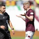 Nick Walsh sent off Alex Cochrane for a foul on Daizen Maeda.  (Photo by Ross Parker / SNS Group)