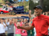 Tiger Woods has had surgery following a serious car crash which majorly damaged his vehicle (inset) (Credit: Getty Images/PA Media)