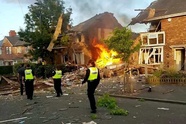 The scene of a dramatic house explosion on Dulwich Road in Kingstanding, Birmingham.