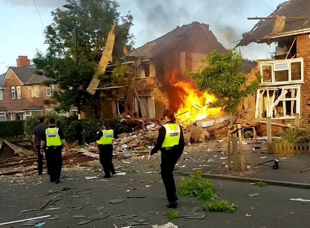 The scene of a dramatic house explosion on Dulwich Road in Kingstanding, Birmingham.