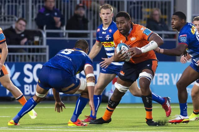 Bill Mata in action during Edinburgh's 20-20 draw with DHL Stormers at the DAM Health Stadium in October. (Photo by Bruce White / SNS Group)