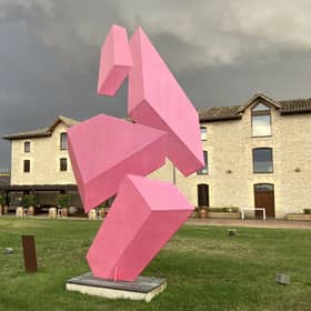 Sculpture and thunder clouds at Bodega Otazu, near Pamplona, Spain. Pic: J Christie