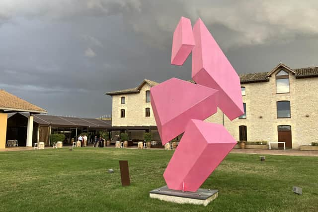 Sculpture and thunder clouds at Bodega Otazu, near Pamplona, Spain. Pic: J Christie